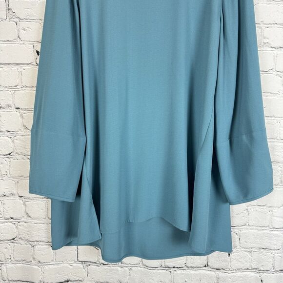 Eileen Fisher Womens Lantern Sleeve Georgette Silk Blouse Tunic Top Size SP Blue - Picture 4 of 12